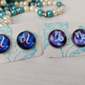 Tye-Dye Zodiac Flatback Stud Earrings